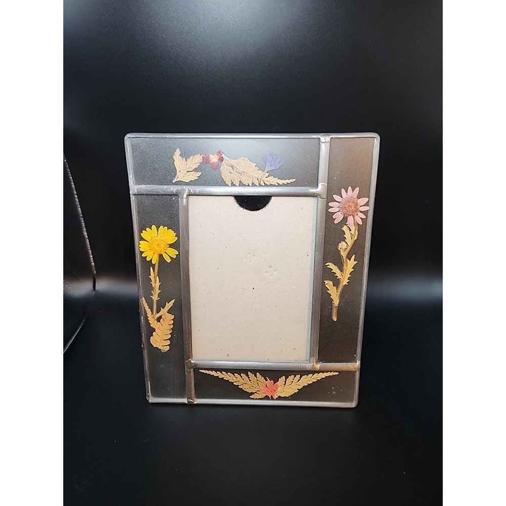 Pressed Flower Picture Frame Botanical Vintage Photo 3.5 x 5 Leaded Clear Glass